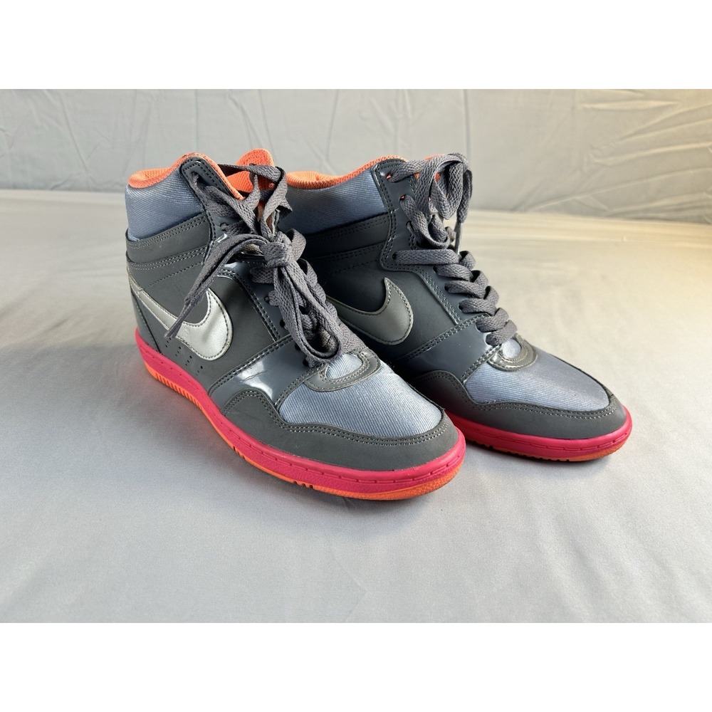 Nike‎ Court Borough Mid GS Youth 7Y Gray Orange High Top Sneakers